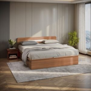 Interio by Godrej Bed, Juno Queen Size Engineered Wood Bed with Box Storage, 1-Year Warranty, Brown, Prelaminated Particle Board