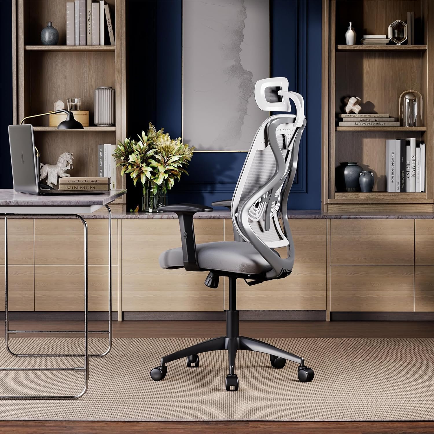 Wakefit Gravita Ergonomic Office Chair for Work | 3 Year Warranty | Single Lock and Recline | Soft Armrest with 3 Dimension adjustability| Strong Nylon Base | 8+ Hours of Comfort| White and Grey