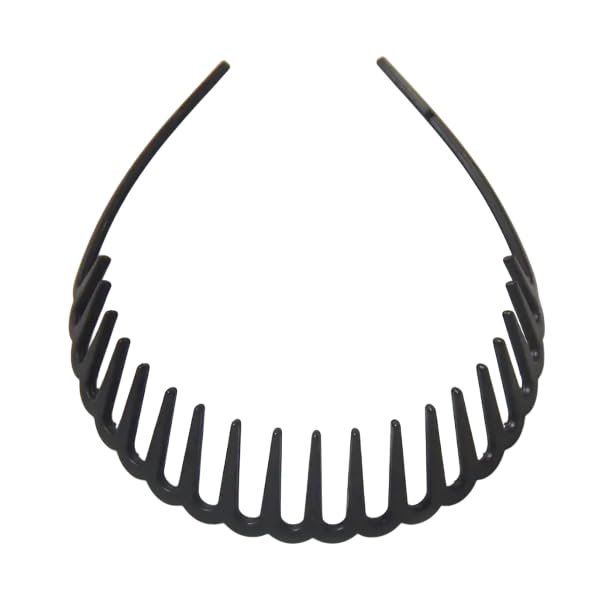 Seeotwo 2 Pieces Resin Hairband Shark Tooth Style Non-Slip Black Wave Sports Yoga Headband Fashion Adjustable Wavy Hair Hoop Band for Women, and Girls (Small)
