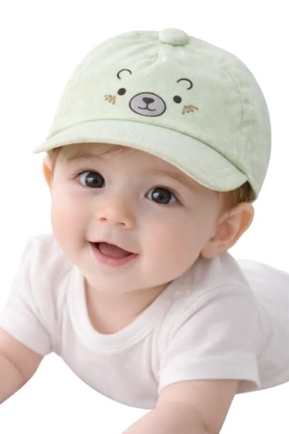 Nephar Baby Cotton Cap | Cute Teddy Bear Printed Hat | Soft & Breathable Summer Cap for Infants & Toddlers