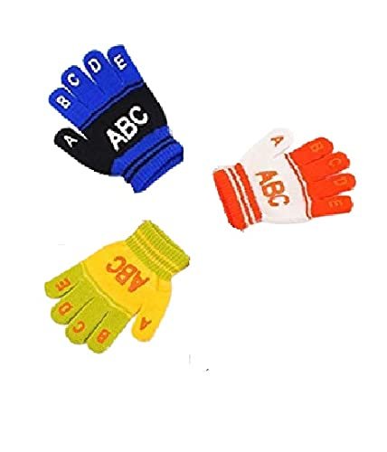 Dressify� Boy’s I Girl’s ABCD Design Winter Woolen Multicolor Gloves Pack of 3 For Age-12-18M
