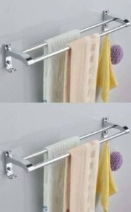 iSTAR Double Rod Towel Rod Silver Towel Holder (Stainless Steel) 24 inch Longer 2 Bar Towel Rod (Stainless Steel Pack of 2)