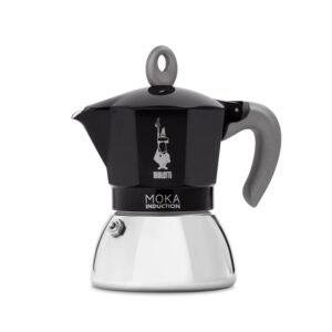 Bialetti Moka Induction 2-Cup Espresso Maker –Black 90 ml Stovetop Coffee Pot, Suitable for All Types of Hobs Including Induction, Stainless Steel Base with Aluminum Upper, Compact Italian Moka Pot