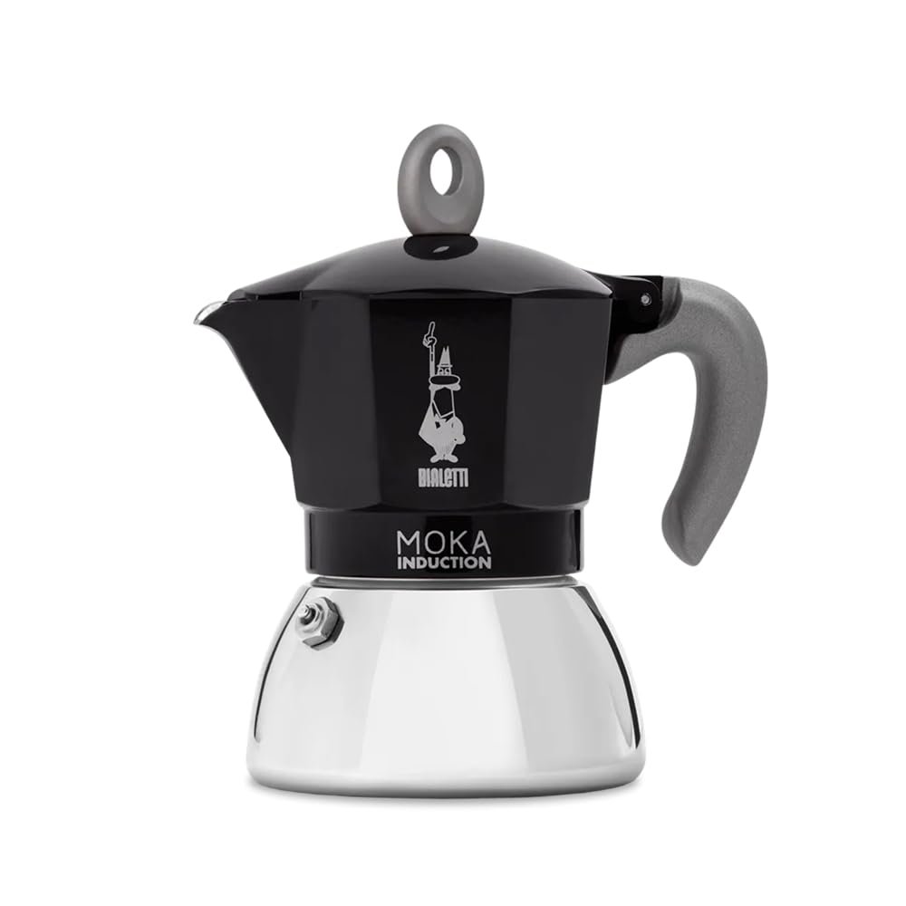 Bialetti Moka Induction 2-Cup Espresso Maker –Black 90 ml Stovetop Coffee Pot, Suitable for All Types of Hobs Including Induction, Stainless Steel Base with Aluminum Upper, Compact Italian Moka Pot