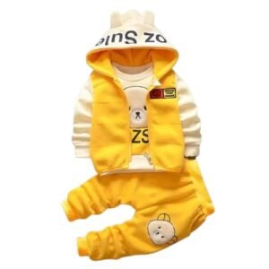 Yellow White Baby Boys Printed Cotton Blend Full Sleevs Top Bottom 3 Piece Set