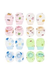 Khillayox New Born Baby Cotton Mittens and Booties Set | Soft Printed Gloves & Socks Combo for 0-6 Months | Unisex Multicolor Pack for Baby Boy & Girl