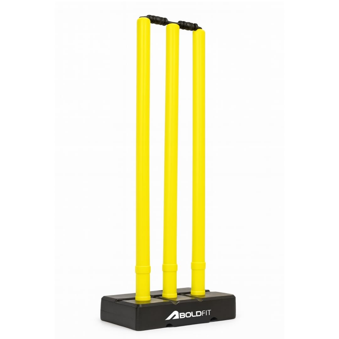 Boldfit Cricket Stumps with Stand Cricket Kit Plastic Wickets for Cricket Standard Wickets for Cricket Ground, Match, Tournament Stump with Stand & Bails-Plastic Wickets Set