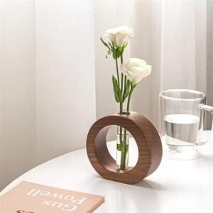 Wooden 1 Glass Test Tube Home Decor Planter Modern Flower Vase with Wood Stand Plant Propagation (17×12.5) cm