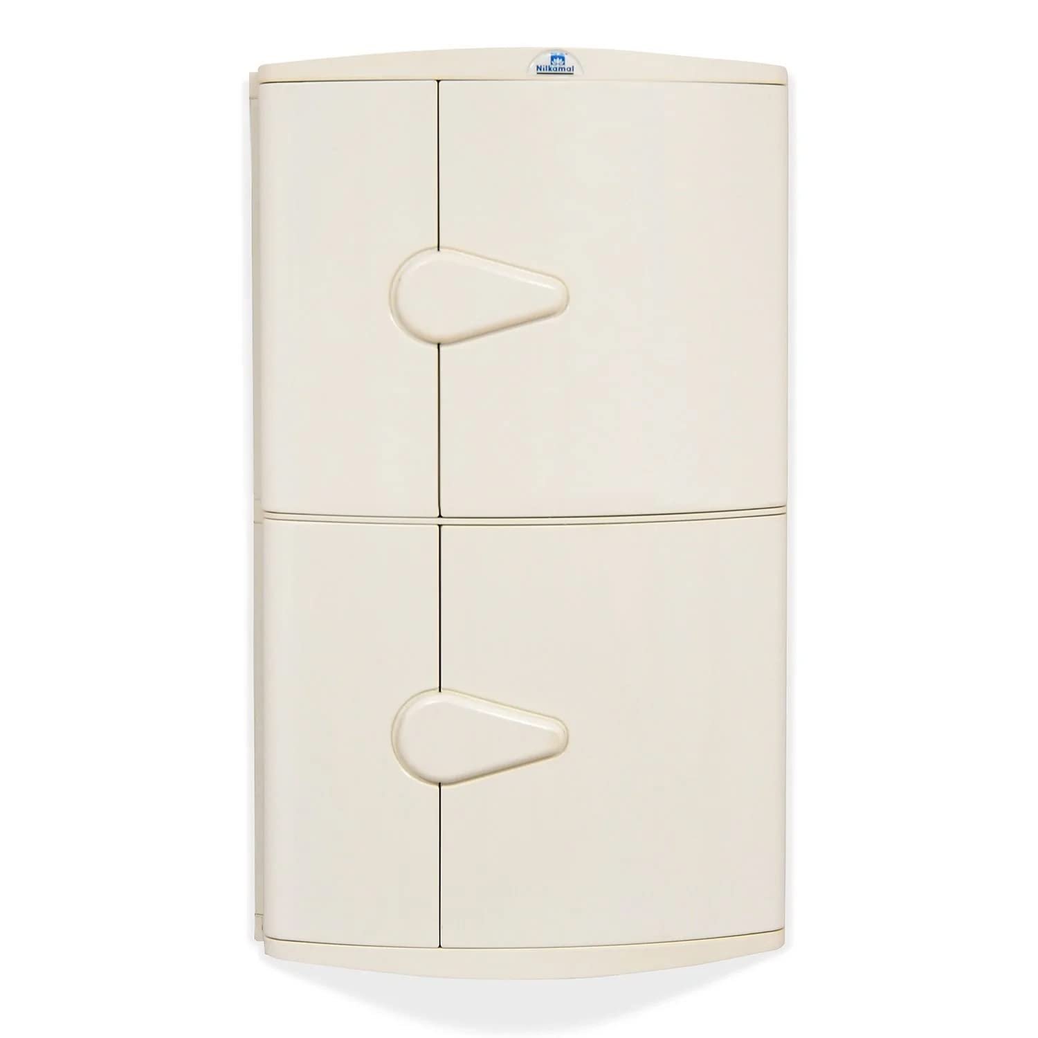 Nilkamal GEMM Bathroom Corner Cabinet|3-Year Warranty|Modern & Stylish|Space-Saving Storage|Wall Mounted Plastic Bathroom Cabinet with 2 Doors & Shelves|Bathroom Accessories|Durable|Ivory