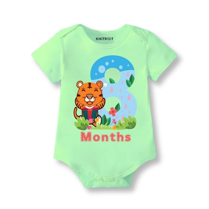 KNITROOT Monthly Birthday Special, Cotton Onesie, Unisex Baby Kid’s Romper Half Sleeve Envelope Neck Bodysuit, Sleepsuit, Bottom Snap Button, 0-12 Months, Infant Cloth for Boys & Girls