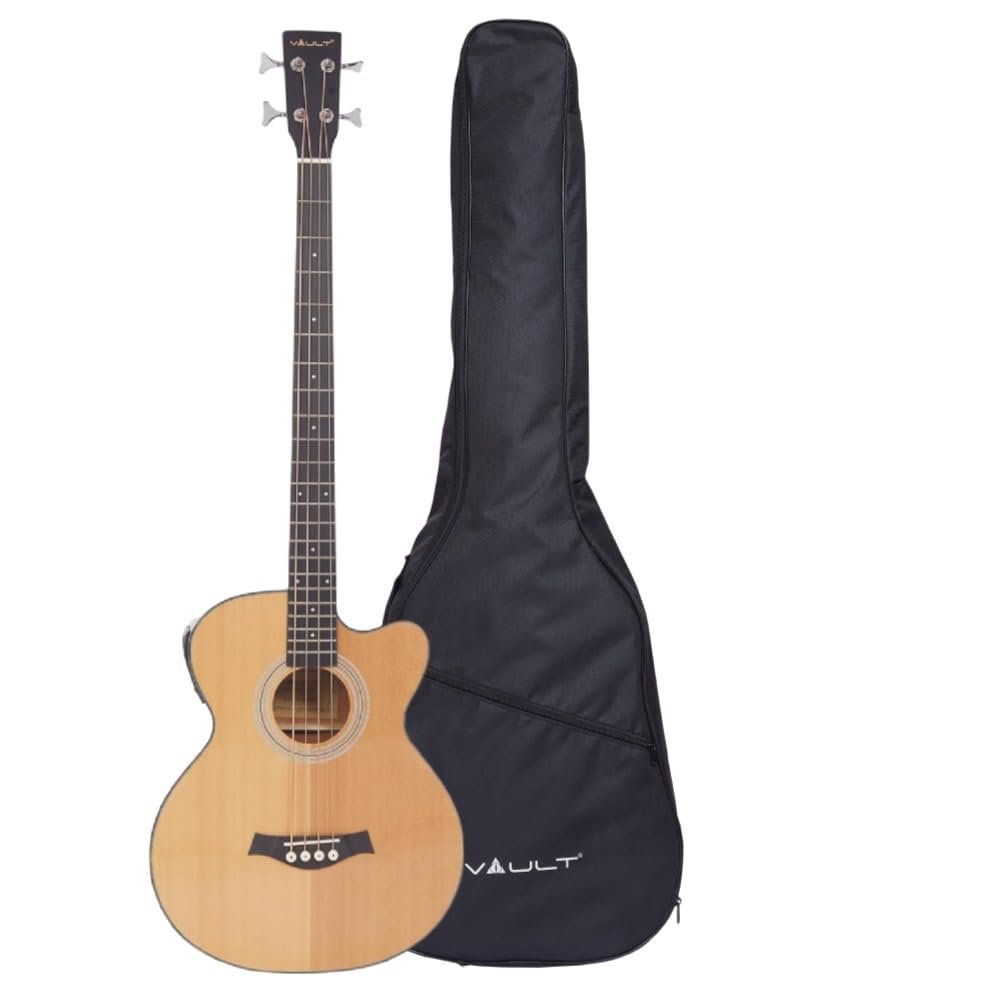 Vault EB40CE 4 String Solid Top Acoustic Electric Bass With EQ and Padded Gig-Bag – Natural