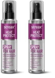 Streax Heat Protection Spray For Hair -100 Ml, Hair Styling Spray For Women & Men, Heat Protectant Spray For Hair Upto 250°C & 2X Less Hair Breakage I Frizz Free & Helps In Damage Control (Pack of 2)