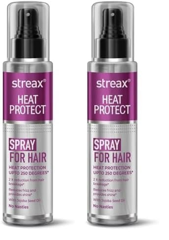 Streax Heat Protection Spray For Hair -100 Ml, Hair Styling Spray For Women & Men, Heat Protectant Spray For Hair Upto 250°C & 2X Less Hair Breakage I Frizz Free & Helps In Damage Control (Pack of 2)