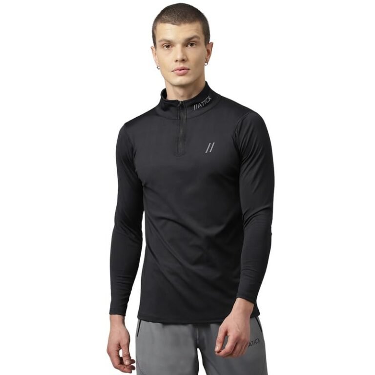ATICX Polyester Full Sleeve Compression High Turtle Neck Sports Jersey T Shirt for Men – Quick Dry Fit Gym Workout Top for Running, Swimming, Training, Cycling, Football, Badminton