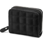 SYGA PU Leather Mini Zipper Wallet for Women, Black – Checked Pattern