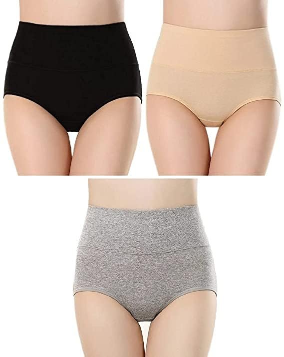 PLUMBURY Women’s Cotton High Waist Full Coverage Panty, Size M-XXL (Pack of 3 Panty)