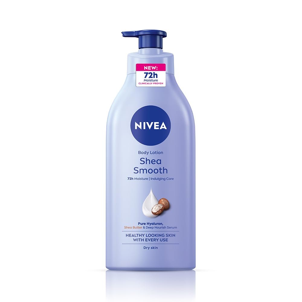 NIVEA Shea Smooth Body Lotion | Hyaluronic Acid & Shea Butter & Deep Nourish Serum Moisturizer | Lightweight Non-Greasy Body Cream | Body Moisturiser for 72H Hydration for Dry Skin | – 600ml