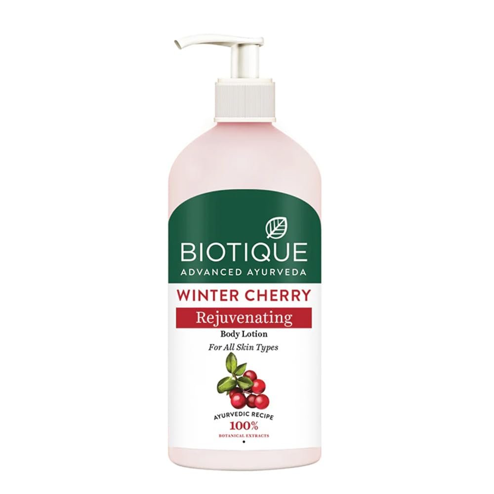 Biotique Winter Cherry Rejuvenating Body Lotion | Moisturizes and Hydrates the Skin | Prevents Ageing, Wrinkles and Dark Spots| 100% Botanical Extracts| Suitable for All Skin Types | 300ml