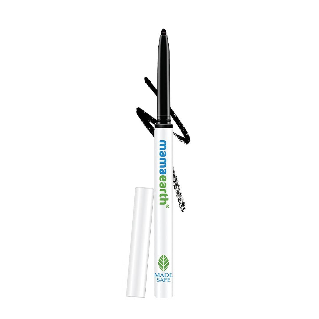 Mamaearth Long Stay Kajal Black Retractable Waterproof Pencil, With Vitamin C & Chamomile, Charcoal Black, Matte Finish – 0.35 g