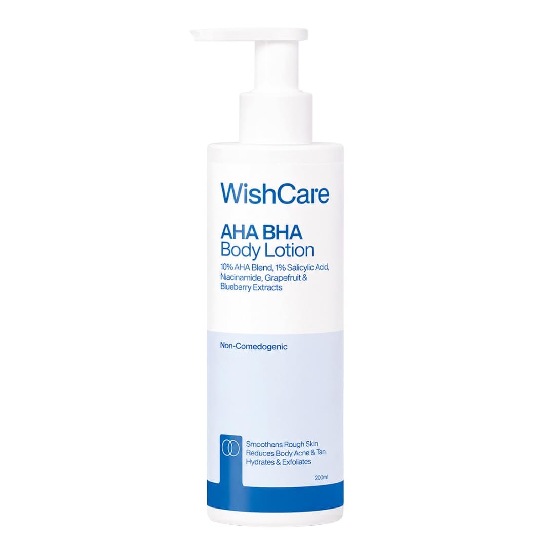 WishCare AHA BHA Body Lotion For Dry Skin | Provides Deep Hydration, Detans & Smooths Rough Skin | With 10% AHA & 1% BHA | Daily Use Body Lotion For Women & Men | 200ml