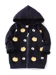 Bold N Elegant Cute Teddy Bear Cartoon Print Pre-Winter Cotton Front Open Zipper Sweatshirt Hoodie for Infant Toddler Baby Boys & Girls