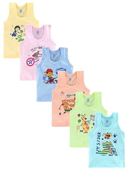 Baby Boys Soft Cotton Printed Multicolor Vest Inner Wear for Infants Kids Toddler Pack of 6