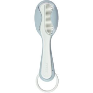 Beaba Baby Brush & Comb Set for Newborns & Toddlers, Soft Bristle Hair Brush & Gentle Comb with Ergonomic Easy-Grip Handles,Baby Grooming Kit & Hair Care Accessory, 0m+, Green Blue