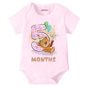 Knitroot Monthly Birthday Teddy Special, Newborn Baby Half Sleeve Unisex Romper, Onesies, Sleepsuit, Body Suit, Envelope Neck, 1 to 12 Months Print, 0-12 Months, Infant Cloth for Boys & Girls