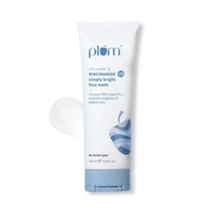 Plum 2% Niacinamide & Rice Water Face Wash 100ml | Hydrates & Brightens Skin | Softens & Smoothens Skin | Gentle & Non-Drying | Gently Cleanses 99% pore clogging impurities | Women & Men