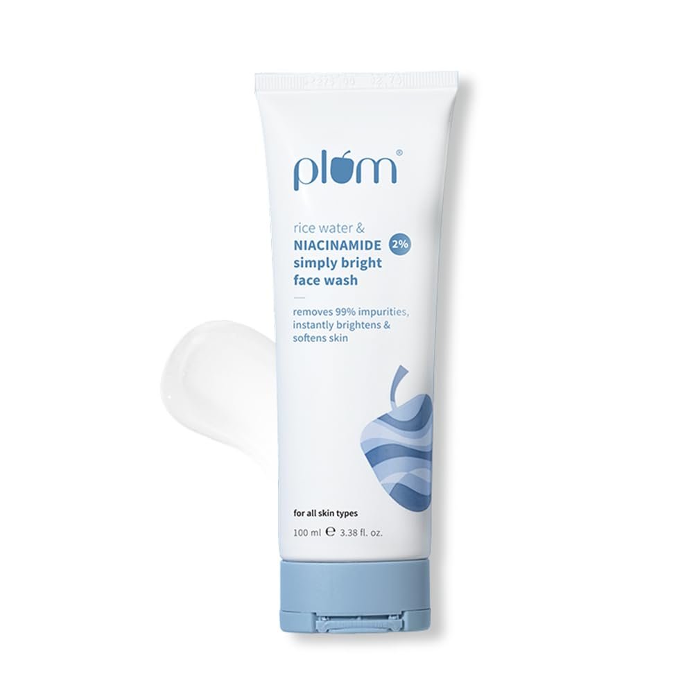 Plum 2% Niacinamide & Rice Water Face Wash 100ml | Hydrates & Brightens Skin | Softens & Smoothens Skin | Gentle & Non-Drying | Gently Cleanses 99% pore clogging impurities | Women & Men