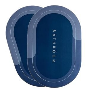 VERVENIX Pack of 2 Bathroom Mats Anti Slip Quick Dry Soft Water Absorbing | Oval Anti-Skid Non-Slip Rubber Doormat for Home, Kitchen & Washroom | (Blue)