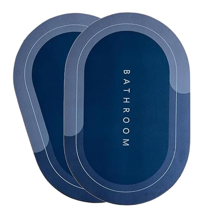VERVENIX Pack of 2 Bathroom Mats Anti Slip Quick Dry Soft Water Absorbing | Oval Anti-Skid Non-Slip Rubber Doormat for Home, Kitchen & Washroom | (Blue)