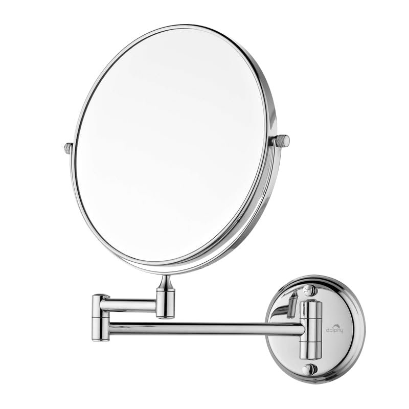 DOLPHY Wall Mount Stainless Steel 5X Magnifying Shaving Makeup Round Mirror (Silver, 8 Inch) Framed