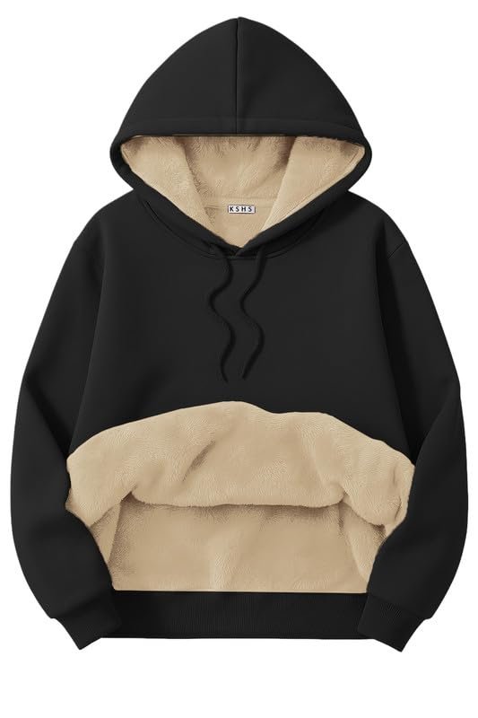 BLACKSTEP Women’s Fleece Sherpa Hoodie, Winter Warm Pullover Sweatshirt, Soft Fur Lined, Casual Hooded Sweatshirt, Cozy & Stylish Outerwear