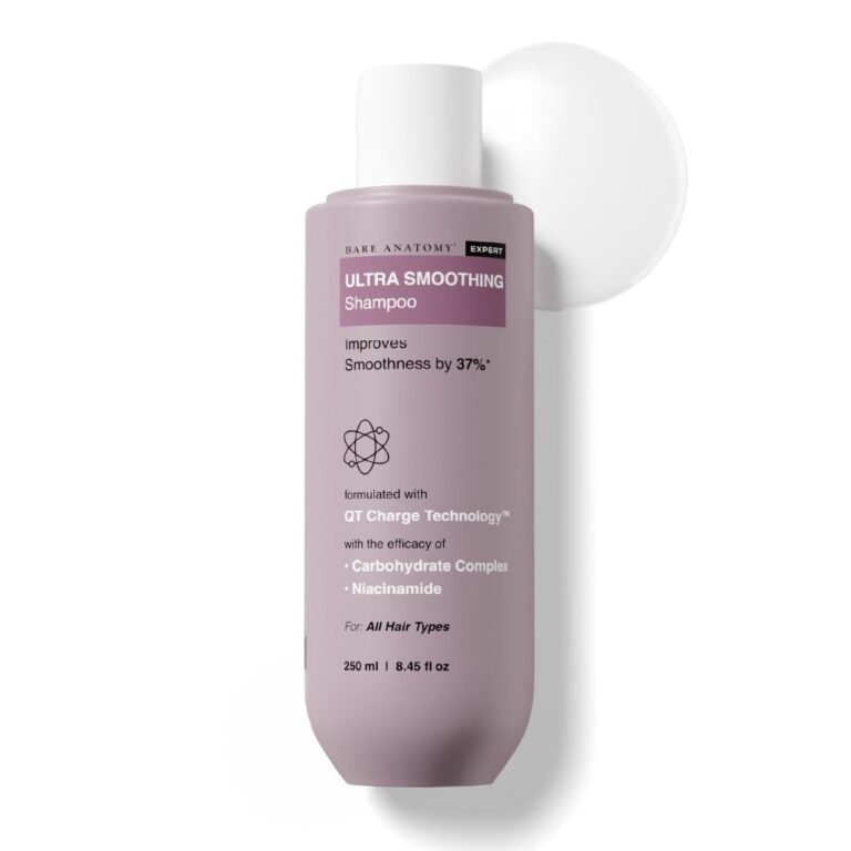 Bare Anatomy Ultra Smoothing Shampoo for Dry and Frizzy Hair | Restores Smoothing & Texture by 37% | Powered By Carbohydrate Complex & Niacinamide | SLS & Paraben Free | Vegan | For Men & Women -250ml