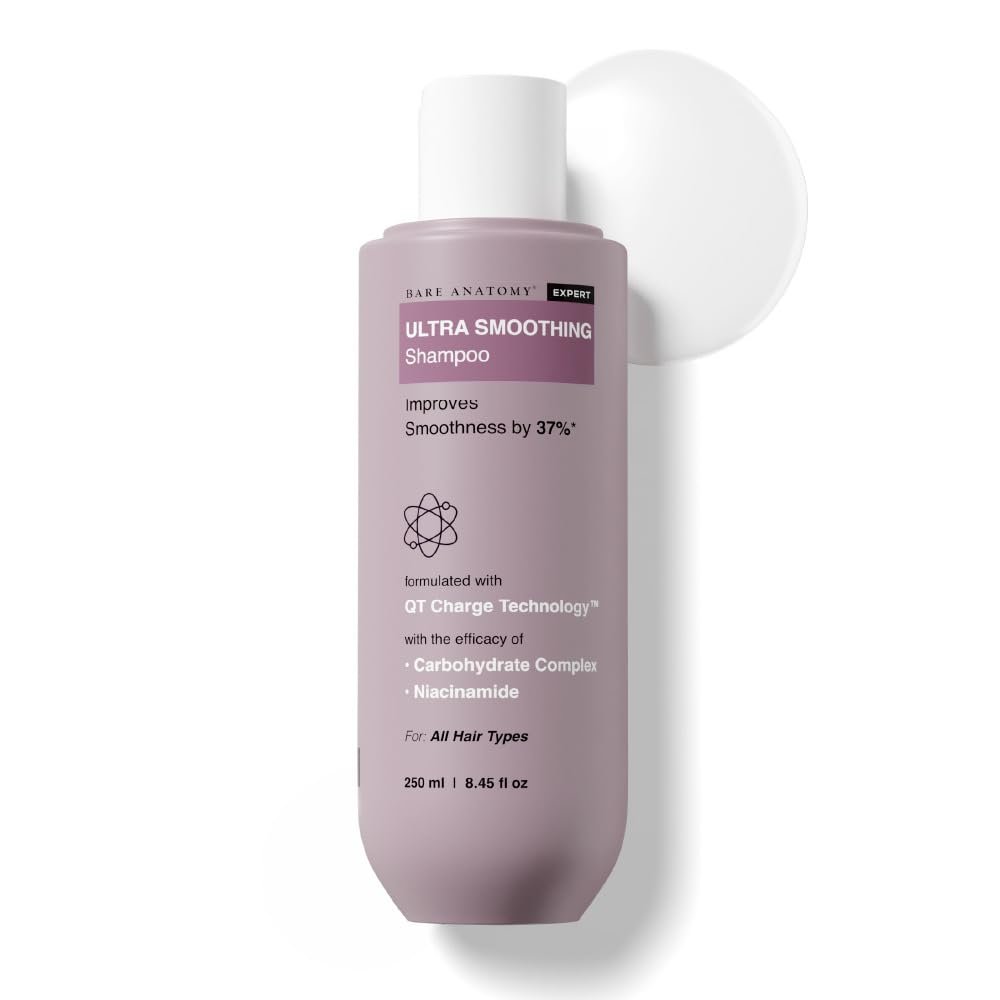 Bare Anatomy Ultra Smoothing Shampoo for Dry and Frizzy Hair | Restores Smoothing & Texture by 37% | Powered By Carbohydrate Complex & Niacinamide | SLS & Paraben Free | Vegan | For Men & Women -250ml