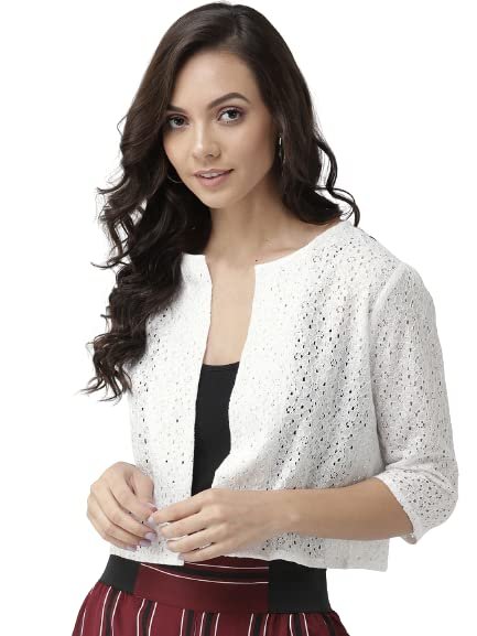 Style Quotient Women Nude Self Design Floral lace Regular Open Front Shrug