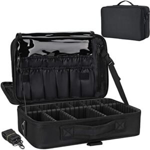 Cosmetic Organizer & Vanity Bag with Adjustable Dividers, Brush Slots