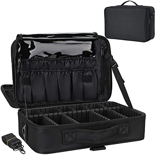Cosmetic Organizer & Vanity Bag with Adjustable Dividers, Brush Slots