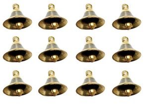 UAPAN Brass Bell Decorative Pooja Room Bells with J Hook (Silver Gold_2 inch, Pack of 12)