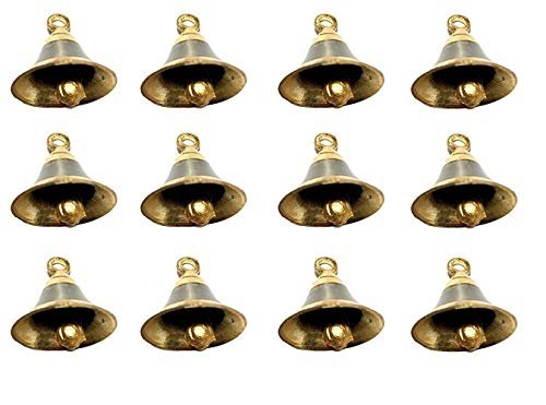 UAPAN Brass Bell Decorative Pooja Room Bells with J Hook (Silver Gold_2 inch, Pack of 12)