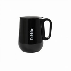 DUBBLIN Rugby Stainless Steel Unbreakable Tea Coffee Mug Double Wall with Handle and Lid Wide Mouth Keeps Beverages Hot & Cold 270 ML Black