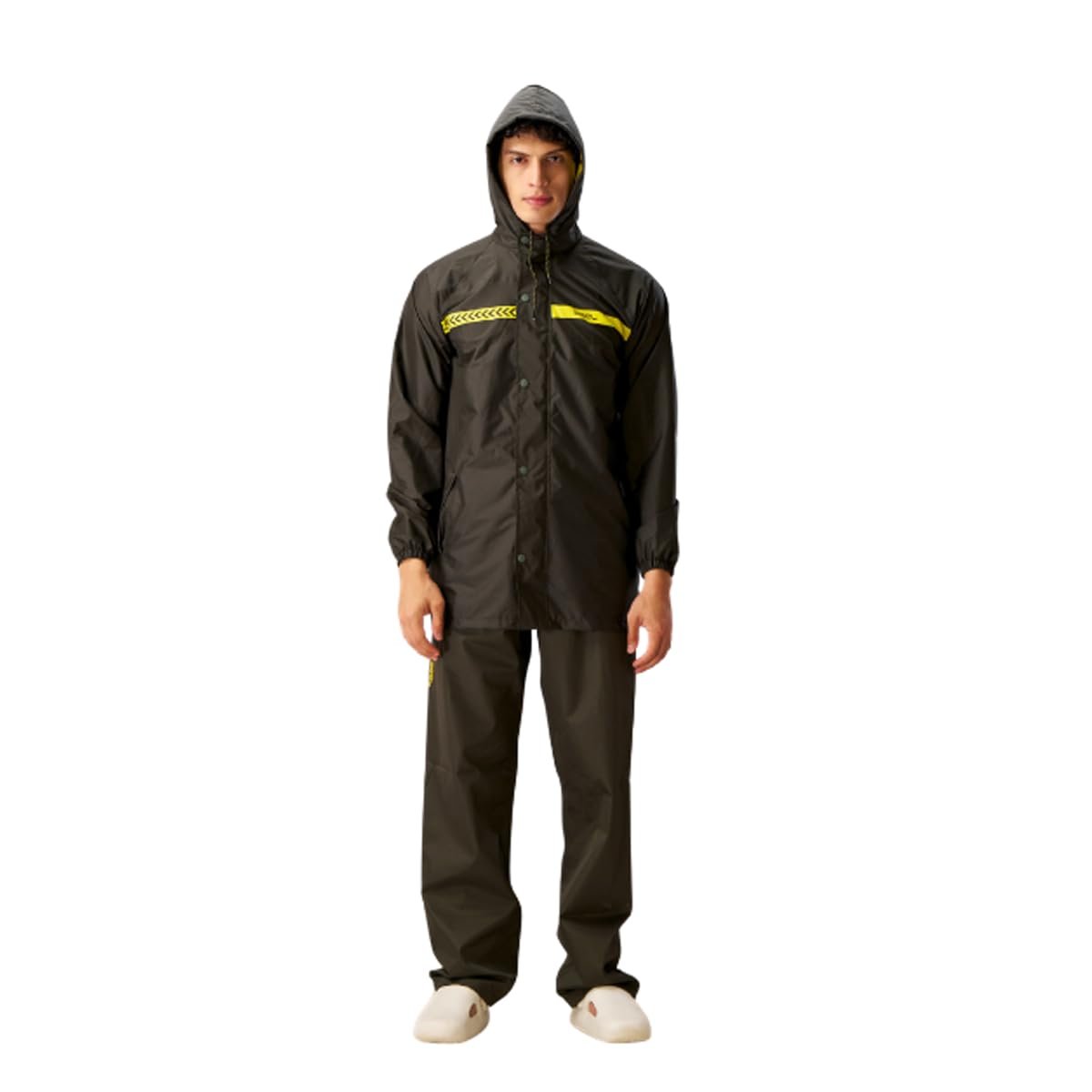 ZEEL Rain Coat for Men Waterproof for Bike Riders with Adjustable Hood Along with Reflective Back, Waterproof Rainwear Suit with Polyester Jacket and Pants, AZ02 Black-Lime L