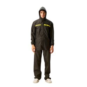 ZEEL Rain Coat for Men Waterproof for Bike Riders with Adjustable Hood Along with Reflective Back, Waterproof Rainwear Suit with Polyester Jacket and Pants, AZ02 Black-Lime L