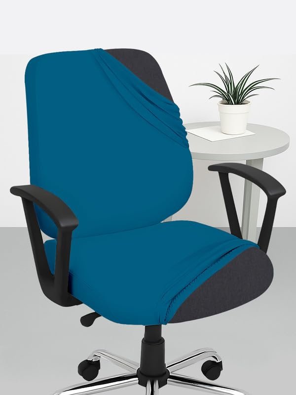 HOTKEI Set of 1 Airforce Blue 2 Piece Office Chair Cover 200GSM Fabric Stretchable Elastic Removable Washable Office Computer Desk Executive Rotating Chair Seat Covers Slipcover Protector