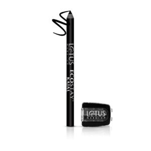Lotus Make-Up Ecostay Kajal Pencil With Sharpener | 10Hr Long Stay, Waterproof & Smudge-Proof | Ultra Intense Black Finish | With Jojoba Oil | Suitable For Sensitive Eyes & Contact Lens Wearers | Black | 1.2g