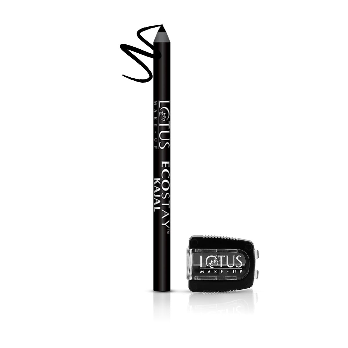 Lotus Make-Up Ecostay Kajal Pencil With Sharpener | 10Hr Long Stay, Waterproof & Smudge-Proof | Ultra Intense Black Finish | With Jojoba Oil | Suitable For Sensitive Eyes & Contact Lens Wearers | Black | 1.2g