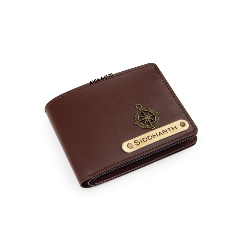 AICA Personalised Gift for Man Custom Name & Charm Leather Wallet for Men (Dark Brown) | Gift for Man | Rakhi Rakshabandhan Gift Hamper for Brother