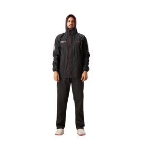 ZEEL Rain Coat for Men Waterproof for Bike Riders with Adjustable Hood and Pocket,Waterproof Raincoat with Polyester Jacket,Pants and Carrying Pouch,AZ07 Black-Red XL