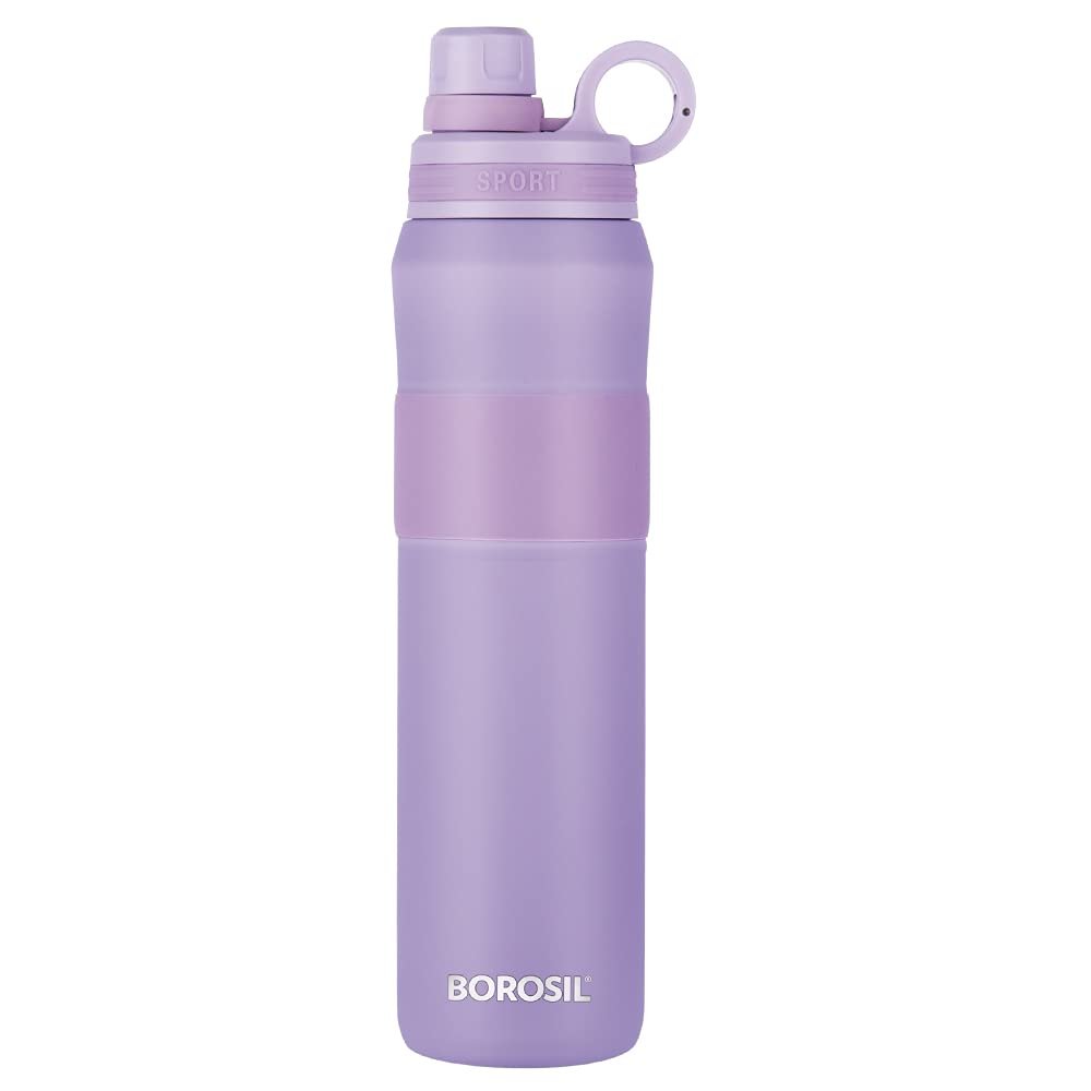 Borosil Hydra Thirst Burst Lavender 800 ml Stainless Steel Water Bottle | Double Wall Vacuum Insulated Flask | 12 Hours Hot & Cold | Ideal for Personal & Corporate Gifting | 1 Year Warranty